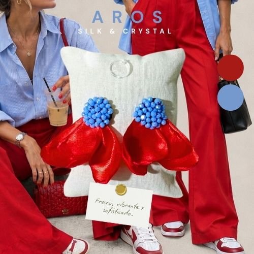 AROS SILK & CRYSTAL - Celeste y rojo