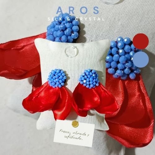 AROS SILK & CRYSTAL - Celeste y rojo - Imagen 2